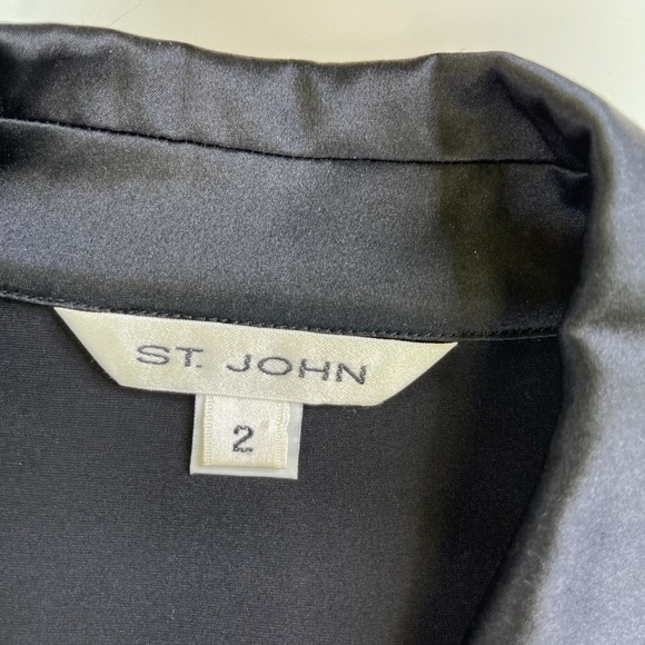 St. John Black Button Ruffle Silk Blouse Shirt 2 - Picture 3 of 11